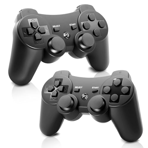 Effdrdfs 2pcs Wireless Controller for PS-3, Bluetooth Game Controller with 6-Axis/Dual Vibration/Rechargeable/360° Joysticks, Gaming Gamepad Joystick with Charging Cable for PS-3(Black)