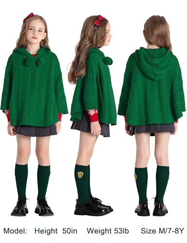 Image of BOBOYOYO Cape for Girls Hooded Cable Knit Poncho Sweaters Kids Shawl