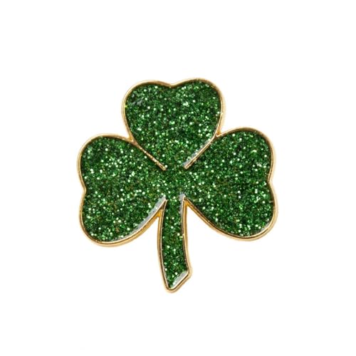 Image of Rhinestone Clover Leaf Brooch Pin, Green Four Leaf Clover Pin Shamrock Lapel Pin, Gold Plated Vintage Crystal Flower Brooches