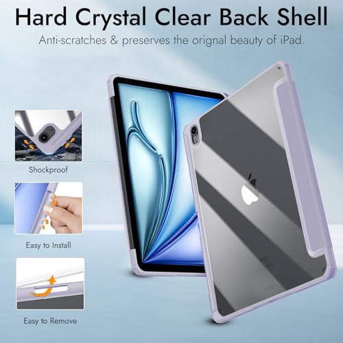 Image of Robustrion Cover for iPad Air 13 inch M4 /M3 /M2 (2026 /2025 /2024) Cover Case with [Pencil Holder] [Transparent Back] Hybrid Case Cover for iPad Air 13 inch [Auto Sleep Wake Support] - Lavender