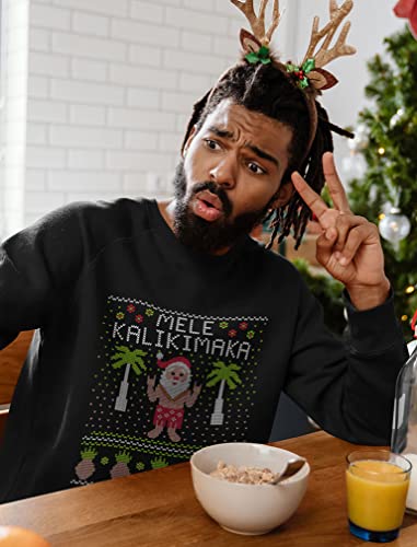 Tstars Mele Kalikimaka Sweatshirt Men Hawaiian Santa Ugly Christmas Sweater Style Shirt Large Black3