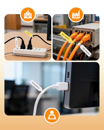 Image of Phomemo Yellow Cable Labels Tape for M110 /M100 /M220 /M108 /M160 Label Printer,1 inch x 1.5 inch + 1.6 inch T (25x38+40mm) Self-Adhesive Cable Label Refills for Office, Home, School,Factory Circuit Box