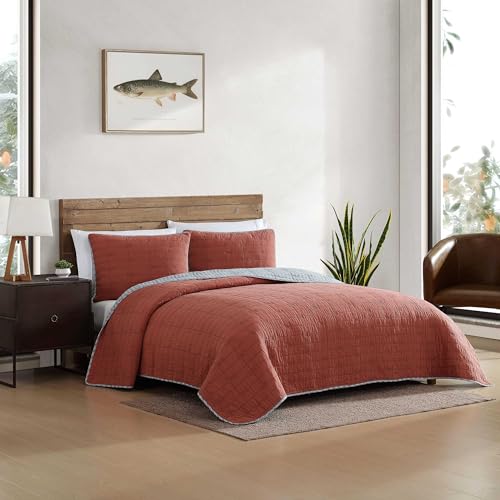 Image of Eddie Bauer - Full /Queen Quilt Set, Soft Reversible Bedding with Matching Shams, Fishing Inspired Home Decor (Troutdale Orange, Full /Queen)
