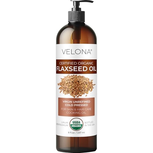 velona USDA Certified Organic Flaxseed Oil - 8 Fl Oz | 100% Pure and Natural Carrier Oil | Unrefined, Cold Pressed |Body, Face & Skin Care | Use Today - Enjoy Results…