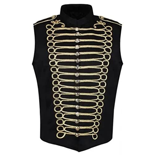Prime Quality Handmade Men's Military Hussar Sleeveless Black & Gold Jacket/Gold Jacket/USA