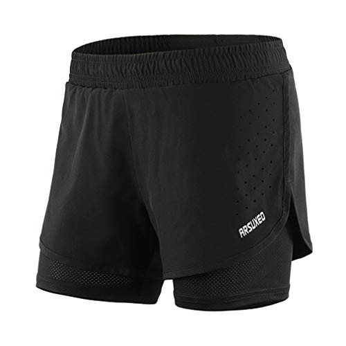 X-Labor Damen 2 in 1 Sport Shorts Kurz Laufhose Mesh Innen Fitness Gym Yoga Laufshorts Trainingsshorts Sporthose schwarz S Cover