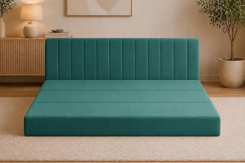 Image of Modern Velvet 3-Seater Sofa Cum Bed, Convertible Sleeper Couch Sofa for Living Room, Bedroom & Office- Green Color