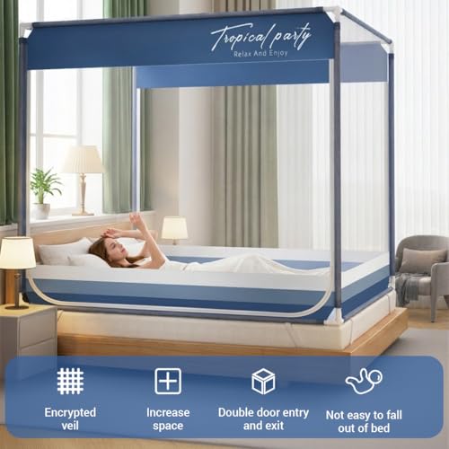 Image of HASTHIP Double Bed Mosquito Net Tent with Frame for Indoor Outdoor Use with Dual Side Doors and Fine Mesh Protection