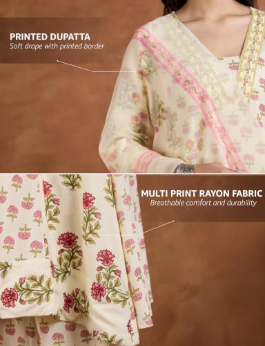 Image of Amazon Brand - Myx Women's Rayon Printed Kurta Set | Regular Fit | with Palazzo & Dupatta (Available in Plus Sizes)
