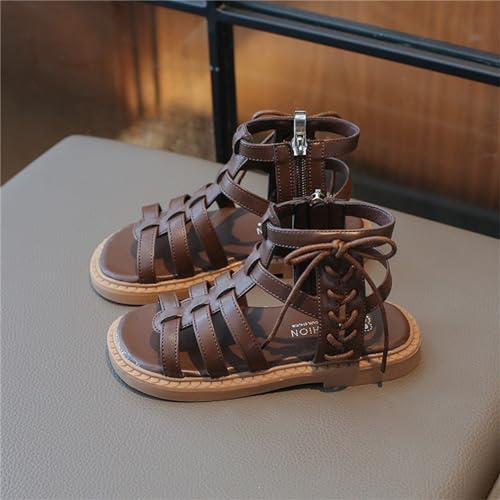 Toddler Girls Gladiator High Top Sandals Soft Rubber Princess Flat Shoes Summer Flower Girl Side Zipper Shoes3