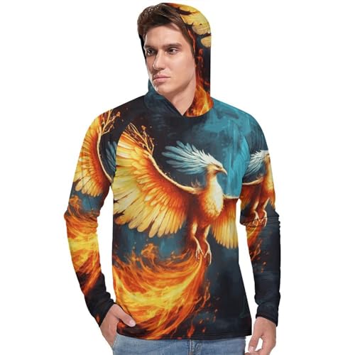 Men's Sun Shirts UPF 50+ Rash Guard Long Sleeve Sun Protection Hoodie Beautiful Phoenix Lightweight Shirt L White2
