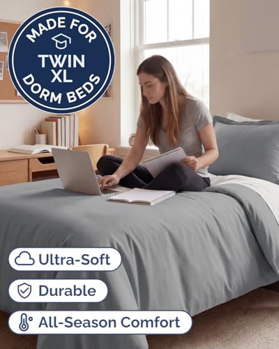 Image of Duvet Cover Twin /Twin XL Size Set - Extra Soft Twin /Twin XL Duvet Cover 68 inch x 90 inch with 1 Pillow Sham for Women, Men, Kids & Teens - Comfy, Easy-Care & Fade Free w / Zipper Closures & Ties (Steel Blue)