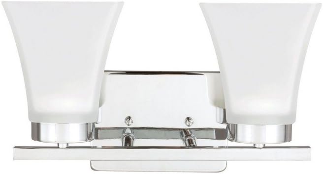 Sea Gull Lighting 4411602-05 Bayfield Two-Light Bath or Wall Light Fixture with Satin Etched Glass Shades, Chrome Finish