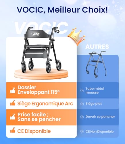 Deambulateur 4 roues pliable leger VOCIC rollator aluminium noir - 5