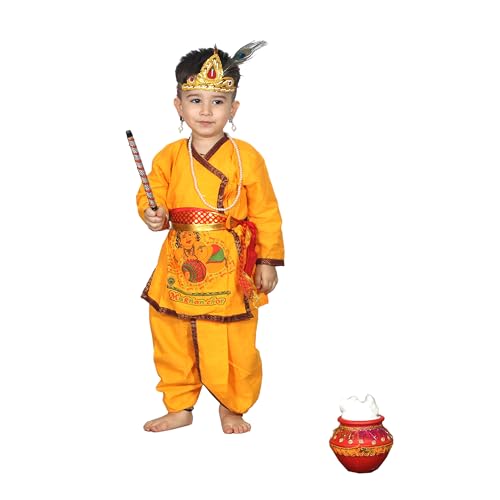 Image of Kaku Fancy Dresses Krishna Costume for Kids, Baby Krishna Dress for Janmashtami, Bal Krishna Dhoti Set, Krishnaleela Costume, Infant Bal Gopal, Krishna Fancy Dress Costume for Boys /Girls