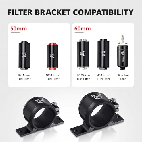 Image of EVIL ENERGY 60mm Fuel Filter Mounting Bracket, Fuel Pump Clamp Holder Black (Pack of 2)