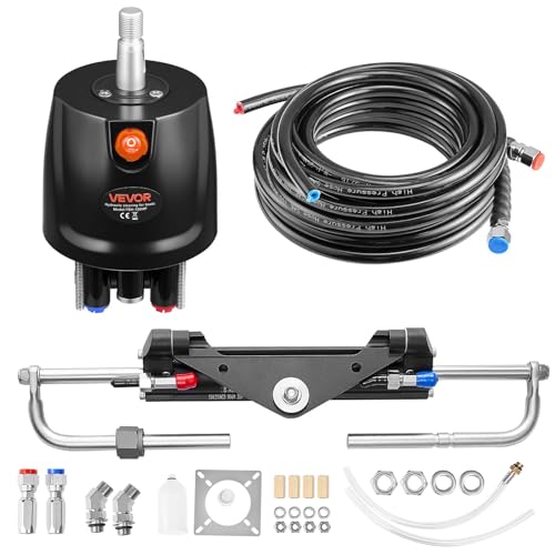 VEVOR Hydraulic Steering Kit 150 HP Marine Boat Hydraulic Steering System with 6.9 MPa/1000 psi Helm Pump Two-Way Lock Cylinder and 20ft High-Strength Hoses for Single Station Single-Engine Use