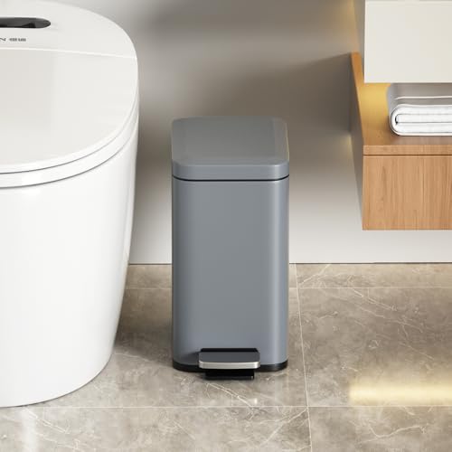 Image of 12L /3.1 Gal Slim Step Garbage Can,Narrow Rectangle Garbage Container Bin,Small Bathroom Trash Can with Lid Soft Close，Foot Pedal Garbage Can for Bathroom,Bedroom,Office (12l-Gery)