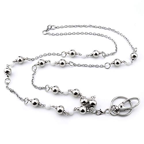 LUXIANDA Badge Holder for Keys Women ID Necklaces Badge Holder with Silver Beads Stainless Steel Chain