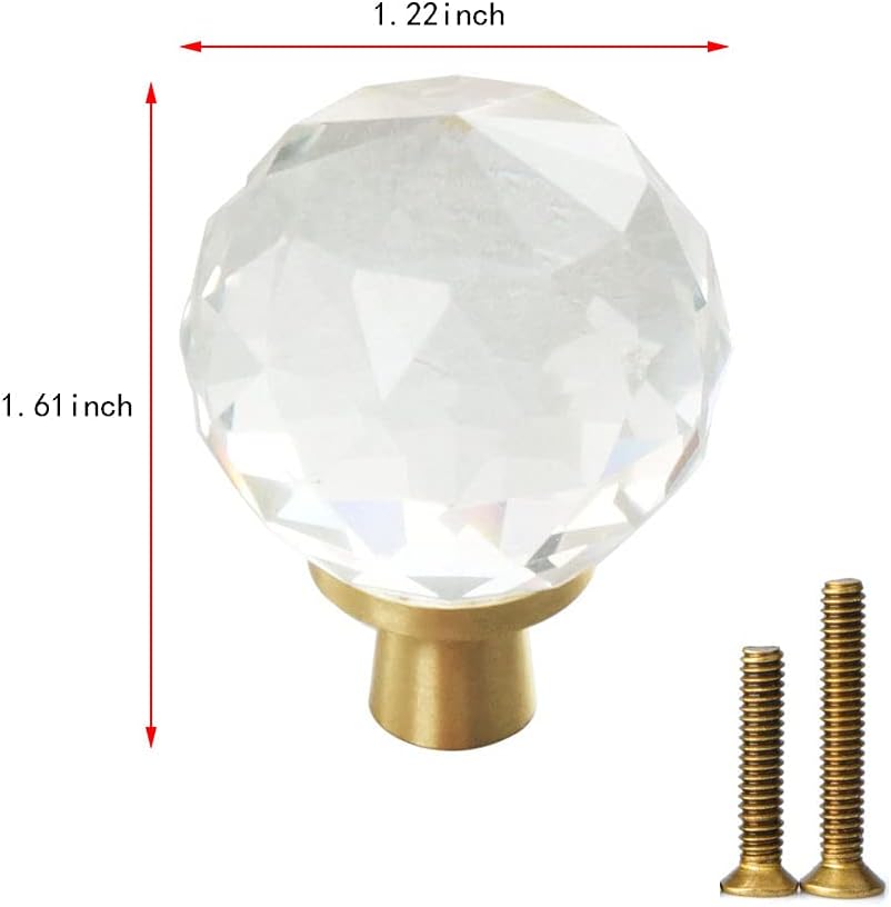 Wwxuanke 4pcs Crystal Drawer Knobs Brass Base Cupboard Handle Decoration Brass Drawer Pulls and Knobs Kitchen Brass Base Cupboard Handle