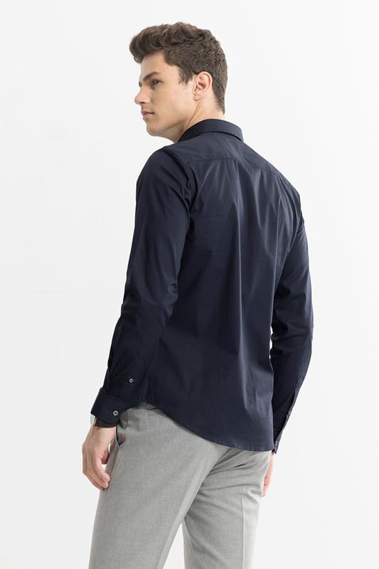 Image of SNITCH Men's Plain Shirts | Formal Wear Streetwear Style | Cotton Spread Full Sleeve Slim Fit Navy