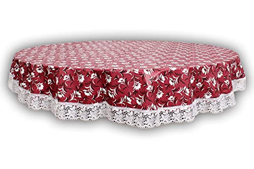 Image of The Furnishing Tree Round Shaped 6 Seater Table Cover WxL 72x72 inches with White Border lace