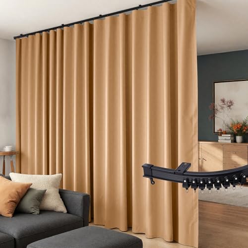 Room Divider Curtains Flexible Ceiling Tracks set Curtain track Ceiling Mount Blackout Curtain for Living Room Bedroom Ceiling Curtain Rod Privacy Dividers Panels W100 x H84 Khaki Drape & Black rail