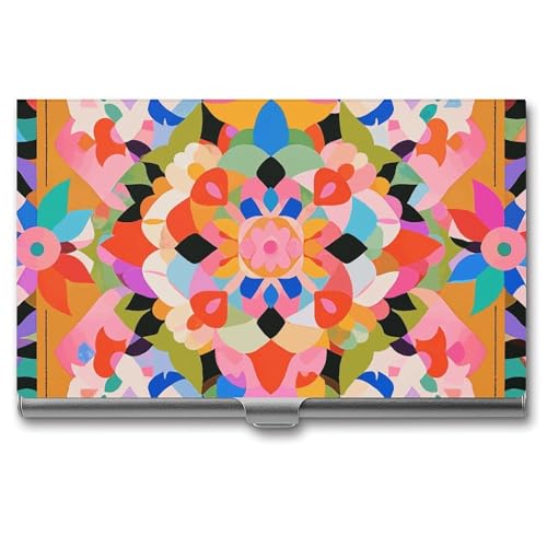 Metal Business Card Holder Ultra Slim - Colorful Boho Floral Professional Aluminum Alloy Card Case with Magnetic Closure, Compact ID Credit Card Organizer Wallet for Men Women