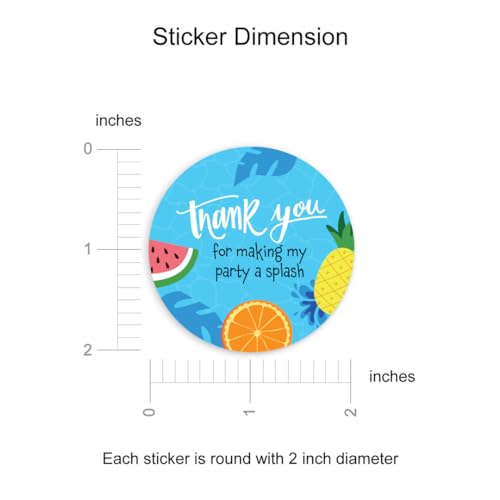 Image of Beach and Swimming Pool Theme Thank You Party Stickers, 40 Count, 2 Inches, Round, 4 Unique Designs, Matt-Finish Paper