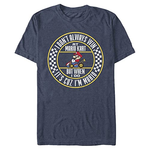 Nintendo Men's Cuz I Am Mario T-Shirt, Navy Blue Heather, 5XL Big Tall