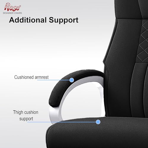 Image of ROSE Iran | 3-Year Brand Warranty | Comfortable High Back Chair | Adjustable Boss Chair for Home Office, Swivel Revolving Professional Executive (Black, Fabric HB)