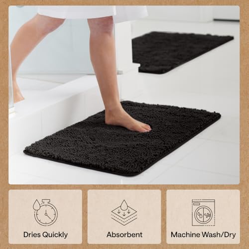 Image of Gorilla Grip Original Luxury Chenille Bathroom Rug Mat, 44x26, Extra Soft and Absorbent Large Shaggy Rugs, Machine Wash Dry, Perfect Plush Carpet Mats for Tub, Shower, and Bath Room, Black