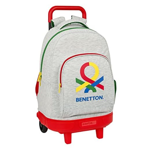 BENETTON Pop - Mochila Grande con Ruedas, Compacta, Extraíble, Ideal para Niños de Diferentes Edades, Cómoda y Versátil, Calidad y Resistencia, 33x22x45 cm, Color Gris