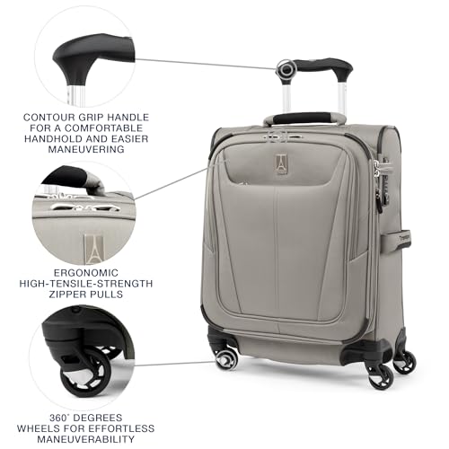 Image of Travelpro Maxlite 5 Softside Expandable Carry on Luggage with 4 Spinner Wheels, Lightweight Suitcase, Men and Women, International, Champagne, Carry on 19-Inch