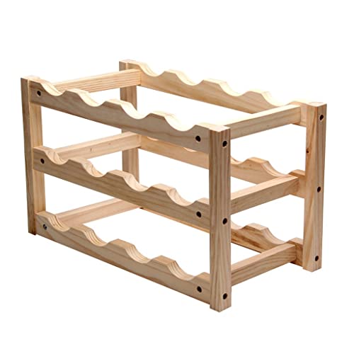 Soporte para botellas de vino de madera sólida 3 niveles miniatura 7