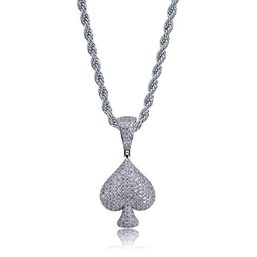 JAJAFOOK Iced Out Club/Diamond/Heart/Spade Lucky Playing Cards Simulated Lab Diamonds Pendant Necklace