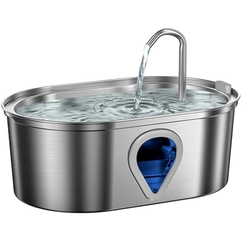 Stainless Steel Cat Water Fountain for Drinking, 108oz/3.2L Cat Fountain - Pet Water Fountain Cats Indoor, Cat and Dog Water Fountain with Water Level Window Cover