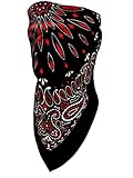 Motorcycle Riders VELCROBrand Adjustable Black White Red Paisley Cotton Bandanna Face And Neck Cover...