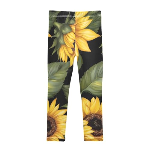 Autumn Sunflowers Flowers Girls Leggings Stretchy Dance Pants for Kids2