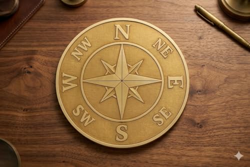 Plaque Premium Solid Brass Compass Rose Wall Antique Nautical Navigation Design – Engraved Compass Directions N S E W