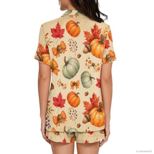 Image of Renewold Button Down Womens Pajama Set Short Sleeve Loungewear Bow Nightwear Sleepwear Night Suit Tops Shorts 2 Pieces