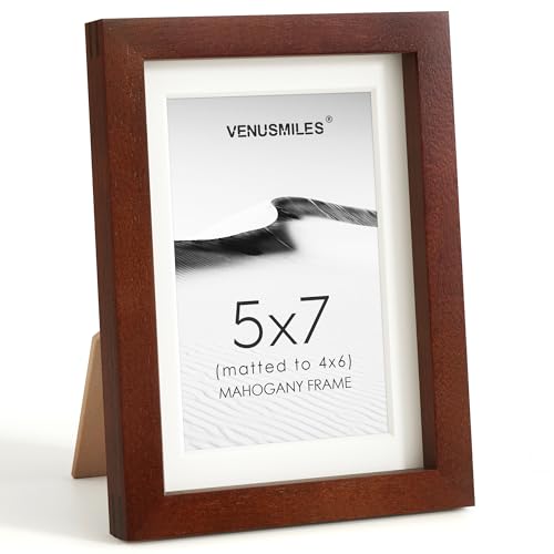 Image of 5x7 Picture Frame, USA-Sourced Natural Mahogany Wood Photo Collage Frame with HD Tempered Glass, Modern Simple 5 x 7 Wooden Frame Matted to 4x6, Gallery Wall Frames for Art, Wall or Tabletop Display