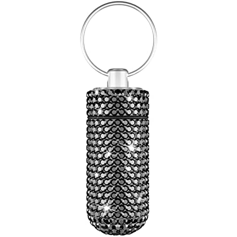 Yuchew Bling Pill Case Pill Container Rhinestone Pill Box Portable Waterproof Pocket Pill Holder Storage Bottle with Keychain for Travel, Outdoor, Camping (Gray) Cover
