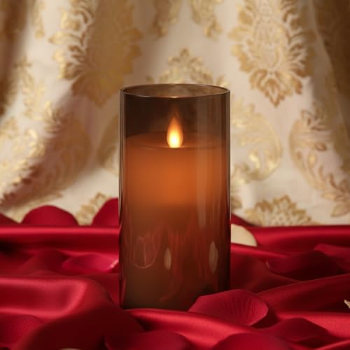 Image of LTETTES Flameless LED Candle with Grey Acrylic Fiberglass - 5x3 inch| Swiveling Faux Wick, AA Battery Powered with Remote & Timer | Smokeless Electric Candle for Home, Festival, Wedding Decor & Gifting