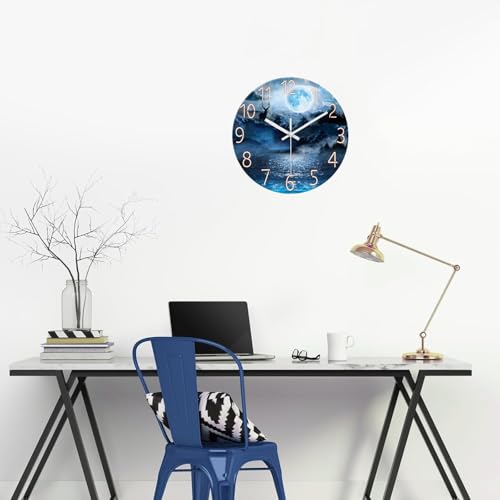 Image of XFM Blue Glass Wall Clock 12 Inch Round Silent Non-Ticking