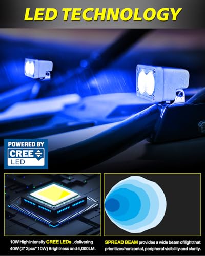 Image of Blue LED Pods Waterproof 3 Inch 40W CREE LED Marine Light Bars | IP68 Waterproof, High Intensity CREE LEDs, Diffused Flood Beam, White Housing Blue LED Pod lights for Truck Boat Fishing