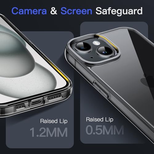 JETech iPhone 15 6.1インチ用 保護ケース 黄ばみなし 衝撃吸収 バンパーカバー 傷つけ防止 クリアバック (ブラック)