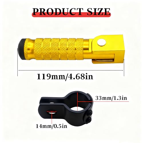 Image of M8 Motorcycle CNC Aluminum 90 Degree Folding Rearsets Folded Motorbike Footrest Bicycle Footpegs Foot Pegs Pedal Universal (Gold)