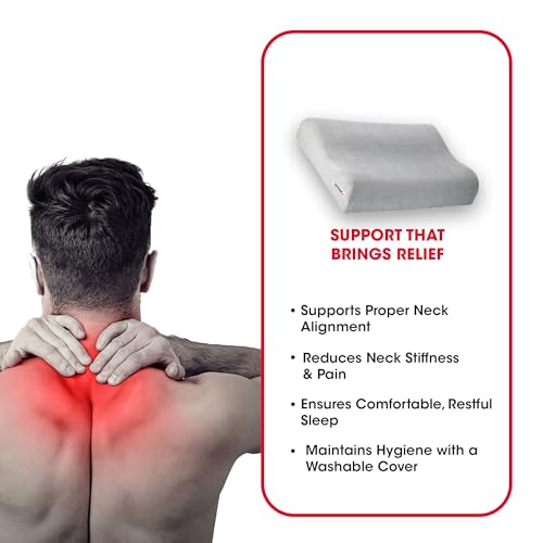 Image of LifeWear Memory Foam Cervical Pillow for Neck Pain, Contour Pillow, Supports Neck and Shoulder Pain for Sleeping, Anatomical Design, Improves Posture and Spinal Alignment, Universal Size