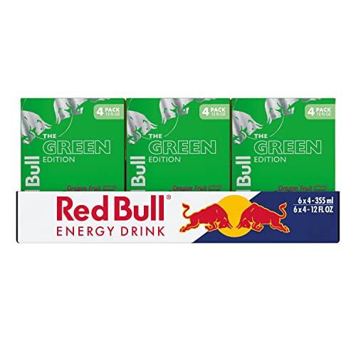 Image of Red Bull Green Edition Energy Drink, Dragon Fruit, with 114mg Caffeine plus Taurine & B Vitamins, 12 Fl Oz, 6 Packs of 4 Cans (Pack of 24)